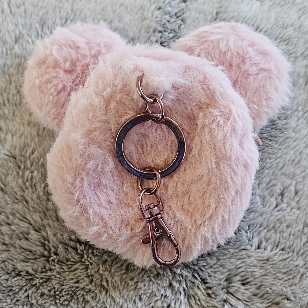 DISNEY Mickey Mouse Pink Fuzzy Keychain Pouch